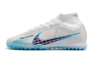 Nike Air Zoom Mercurial Superfly 9 Elite TF High-Tops Soccer Shoes - White/Blue/Pink