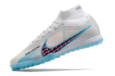 Nike Air Zoom Mercurial Superfly 9 Elite TF High-Tops Soccer Shoes - White/Blue/Pink