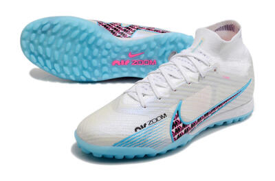 Nike Air Zoom Mercurial Superfly 9 Elite TF High-Tops Soccer Shoes - White/Blue/Pink