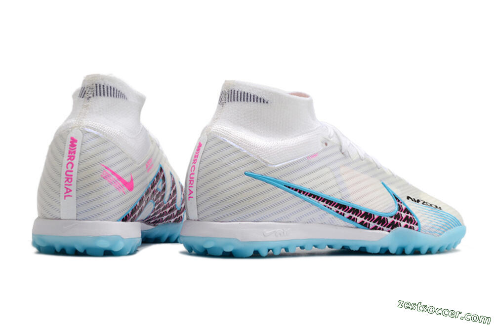 Nike Air Zoom Mercurial Superfly 9 Elite TF High-Tops Soccer Shoes - White/Blue/Pink 6
