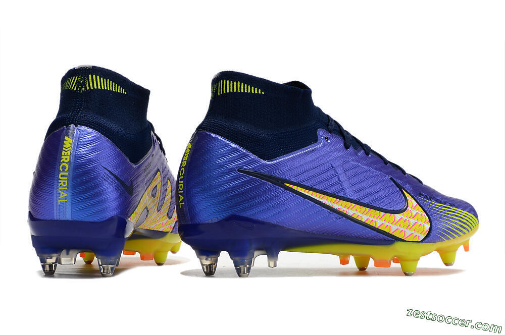 Nike Air Zoom Mercurial Superfly 9 Elite SG High-Tops Soccer Cleats - Blue/Yellow/Pink 6
