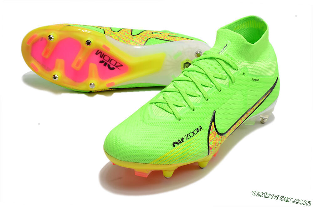 Nike Air Zoom Mercurial Superfly 9 Elite SG High-Tops Soccer Cleats - Green/Yellow/Pink 3