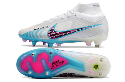 Nike Air Zoom Mercurial Superfly 9 Elite SG High-Tops Soccer Cleats - White/Blue/Pink