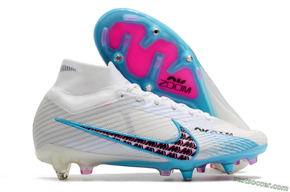 Nike Air Zoom Mercurial Superfly 9 Elite SG High-Tops Soccer Cleats - White/Blue/Pink 0
