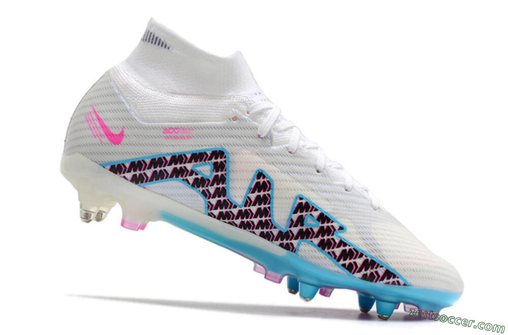 Nike Air Zoom Mercurial Superfly 9 Elite SG High-Tops Soccer Cleats - White/Blue/Pink 4