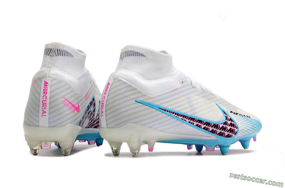 Nike Air Zoom Mercurial Superfly 9 Elite SG High-Tops Soccer Cleats - White/Blue/Pink 6