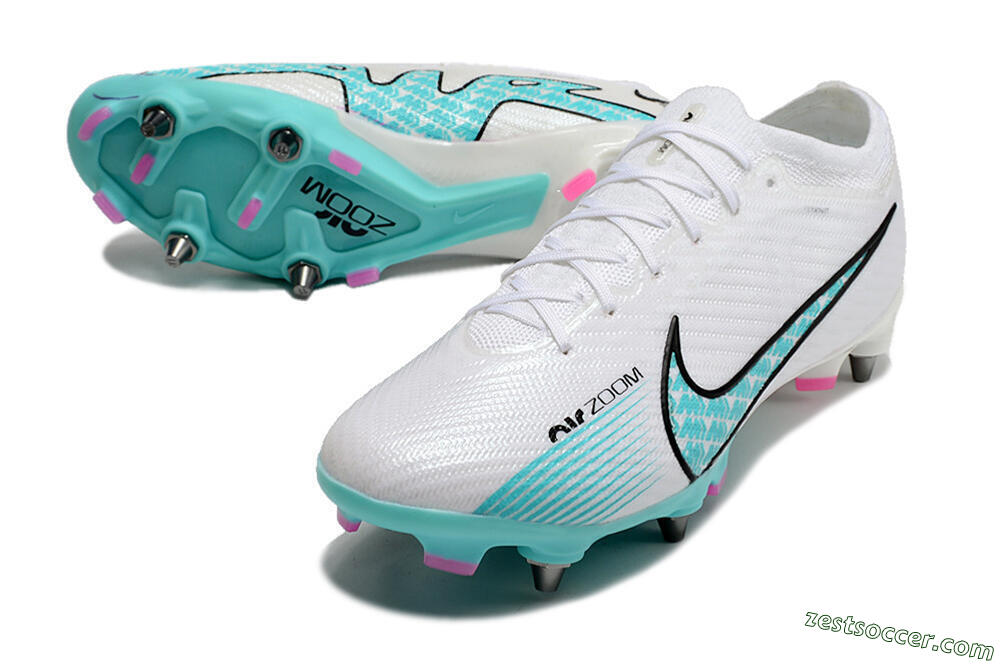 Nike Air Zoom Mercurial Vapor 15 Elite SG Low-Tops Soccer Cleats - White/Blue/Black 3