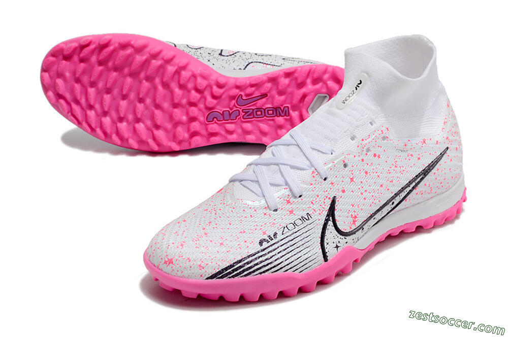 Nike Air Zoom Mercurial Superfly 9 Elite TF High-Tops Soccer Shoes - White/Black/Pink 3