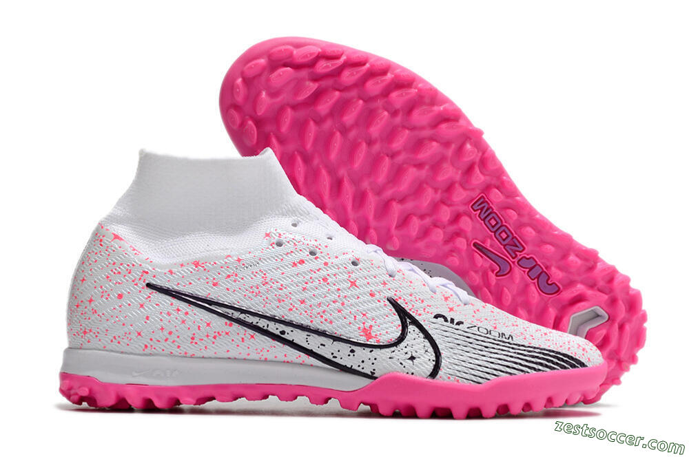 Nike Air Zoom Mercurial Superfly 9 Elite TF High-Tops Soccer Shoes - White/Black/Pink 0