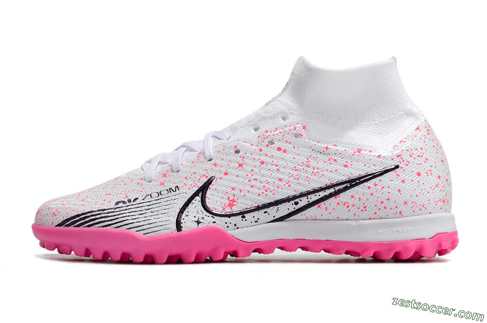 Nike Air Zoom Mercurial Superfly 9 Elite TF High-Tops Soccer Shoes - White/Black/Pink 2