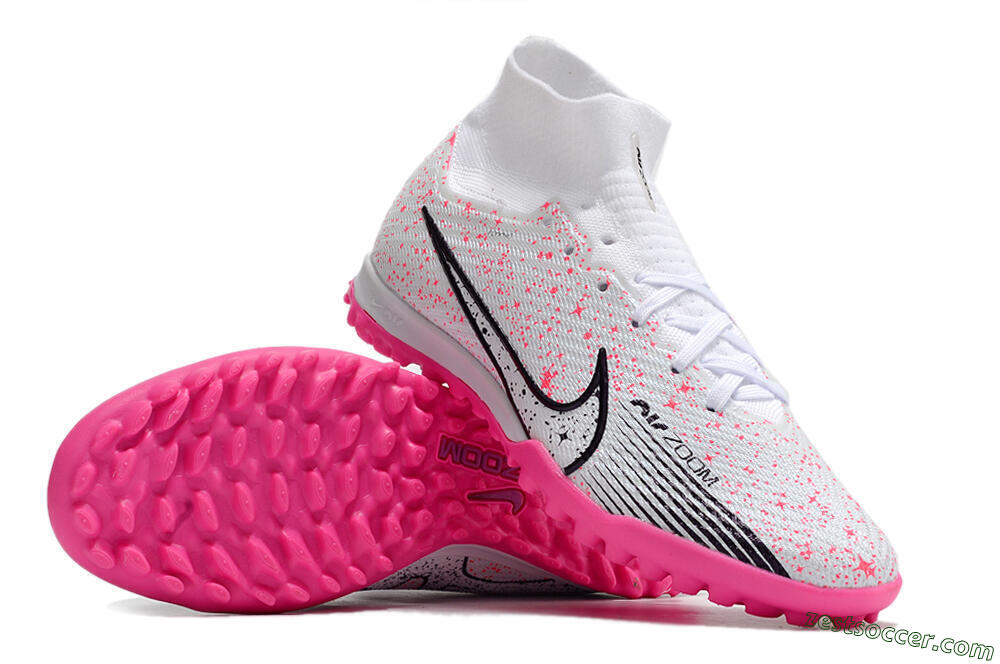Nike Air Zoom Mercurial Superfly 9 Elite TF High-Tops Soccer Shoes - White/Black/Pink 1