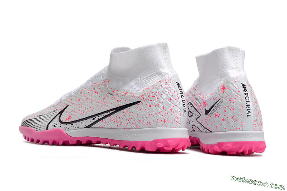 Nike Air Zoom Mercurial Superfly 9 Elite TF High-Tops Soccer Shoes - White/Black/Pink 4