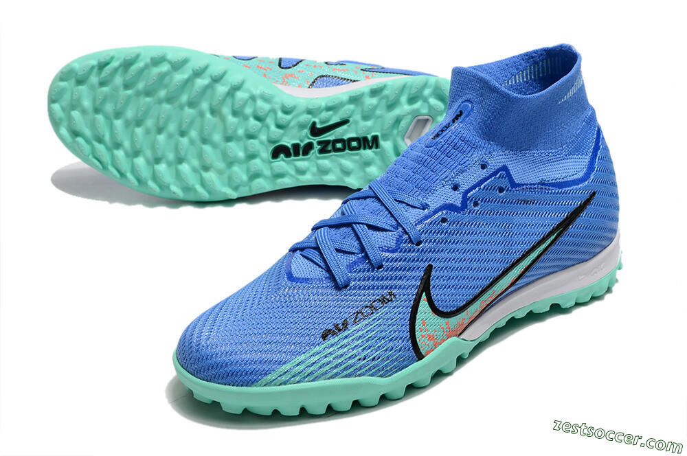 Nike Air Zoom Mercurial Superfly 9 Elite TF High-Tops Soccer Shoes - Blue/Green/Black 3