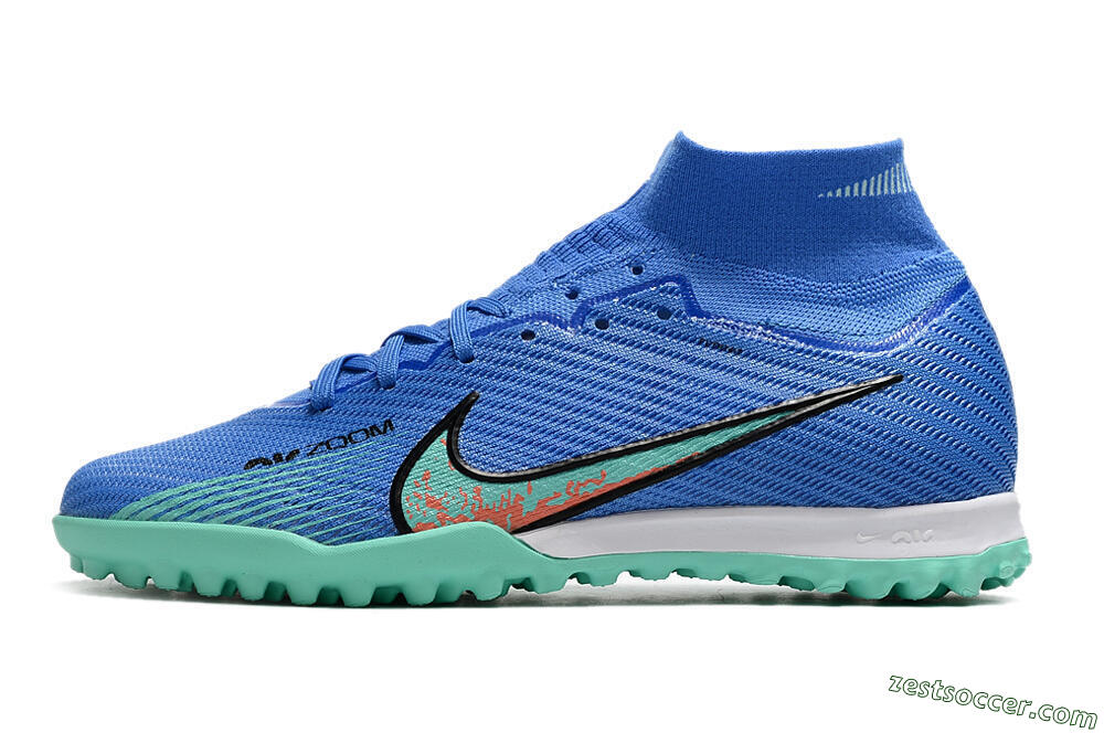 Nike Air Zoom Mercurial Superfly 9 Elite TF High-Tops Soccer Shoes - Blue/Green/Black 2