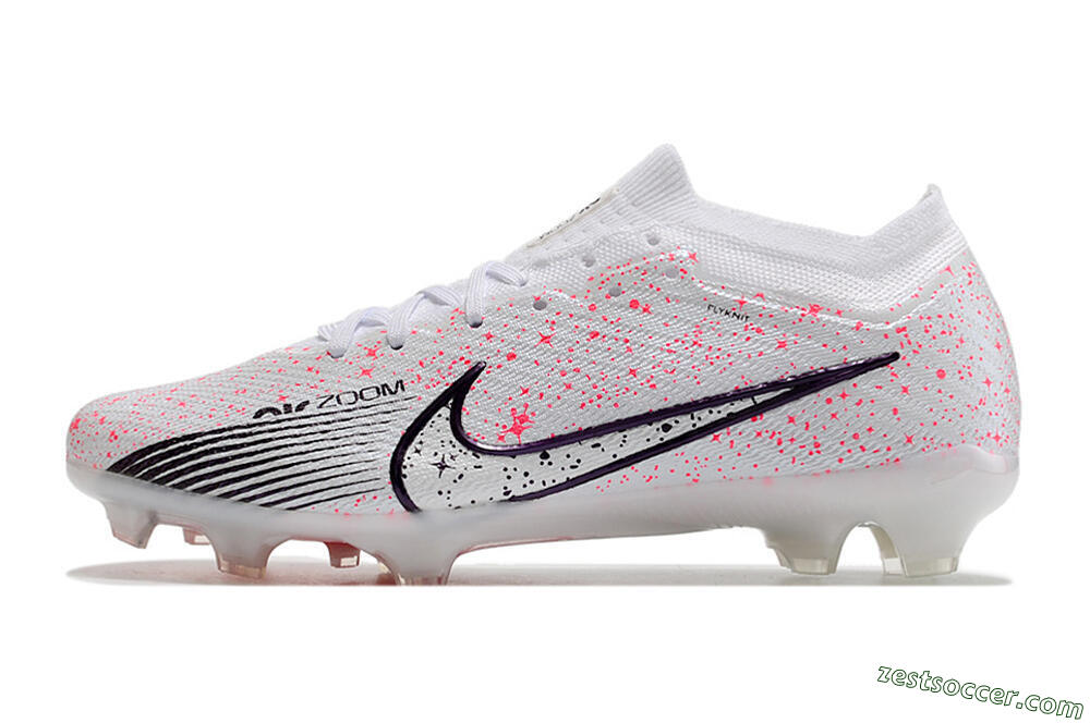 Nike Air Zoom Mercurial Vapor 15 Elite FG Low-Tops Soccer Cleats - White/Pink/Black 2