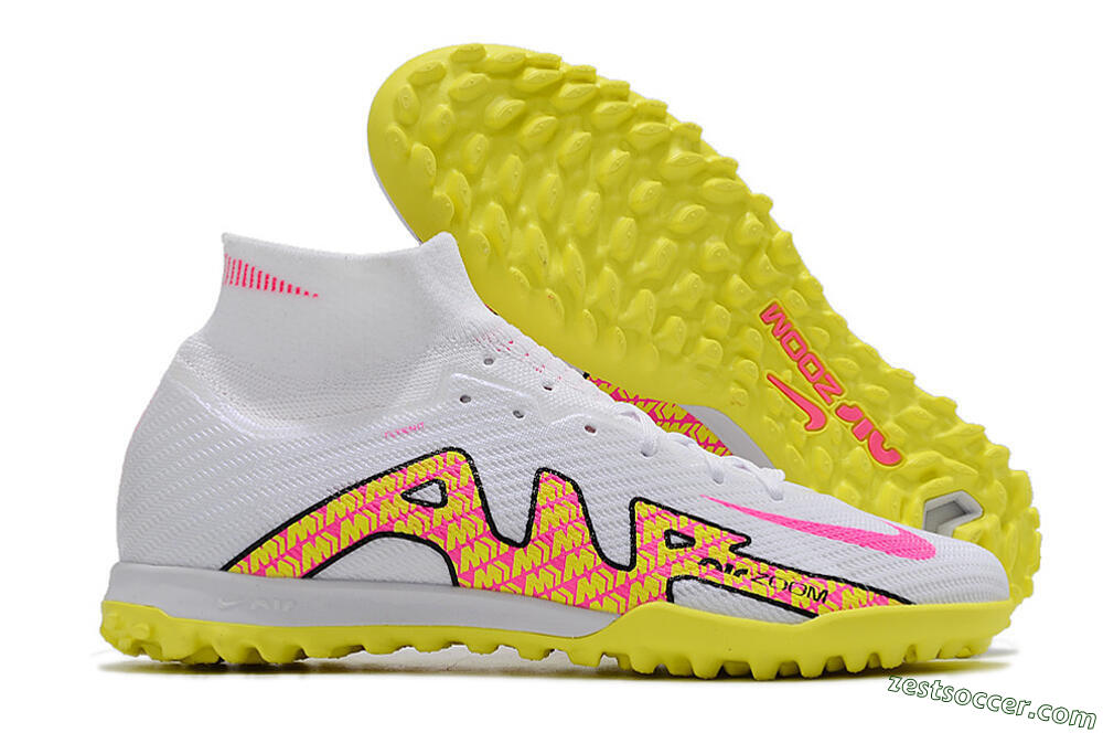 Nike Air Zoom Mercurial Superfly 9 Elite TF High-Tops Soccer Shoes - White/Yellow/Pink 0
