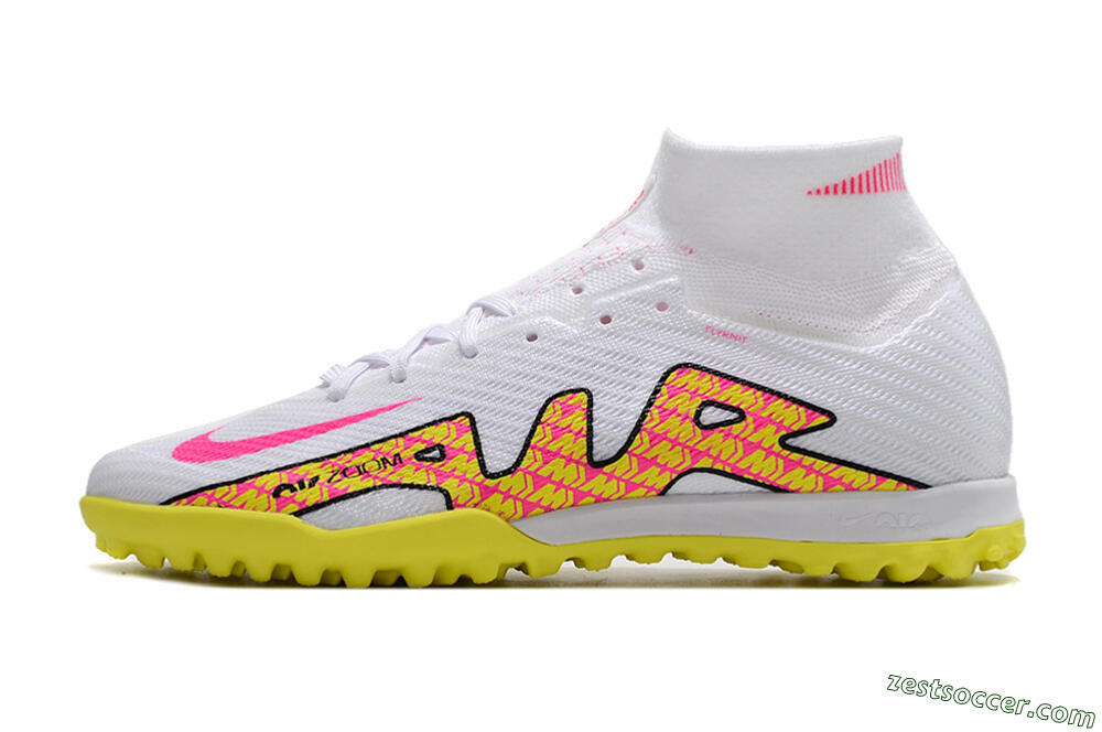 Nike Air Zoom Mercurial Superfly 9 Elite TF High-Tops Soccer Shoes - White/Yellow/Pink 2