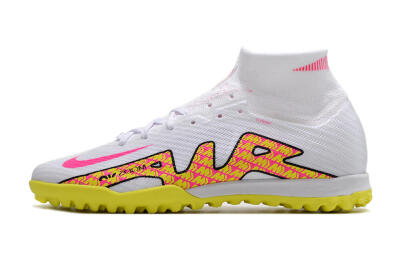 Nike Air Zoom Mercurial Superfly 9 Elite TF High-Tops Soccer Shoes - White/Yellow/Pink