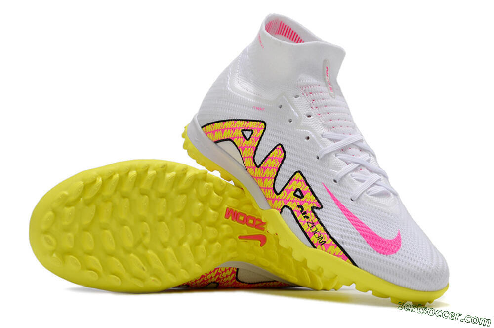 Nike Air Zoom Mercurial Superfly 9 Elite TF High-Tops Soccer Shoes - White/Yellow/Pink 1