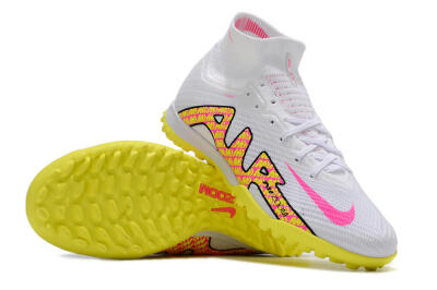 Nike Air Zoom Mercurial Superfly 9 Elite TF High-Tops Soccer Shoes - White/Yellow/Pink
