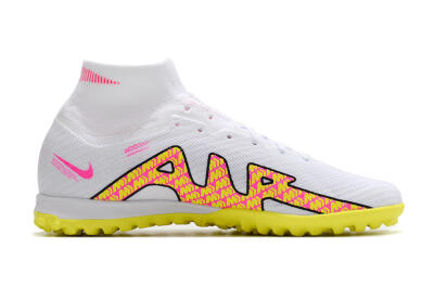 Nike Air Zoom Mercurial Superfly 9 Elite TF High-Tops Soccer Shoes - White/Yellow/Pink