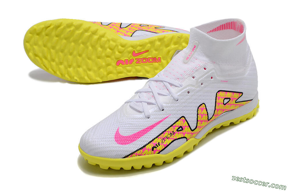 Nike Air Zoom Mercurial Superfly 9 Elite TF High-Tops Soccer Shoes - White/Yellow/Pink 3