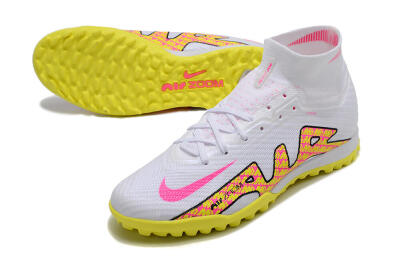 Nike Air Zoom Mercurial Superfly 9 Elite TF High-Tops Soccer Shoes - White/Yellow/Pink