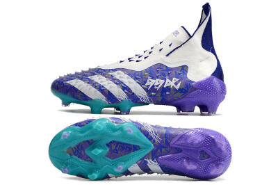 Adidas Predator Freak+ FG High-Tops Soccer Cleats - White/Purple/Blue
