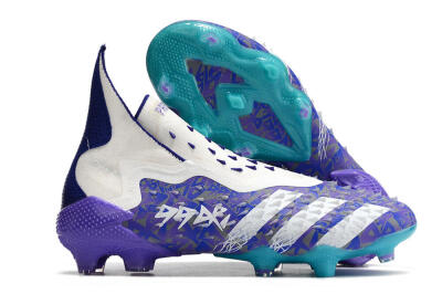 Adidas Predator Freak+ FG High-Tops Soccer Cleats - White/Purple/Blue