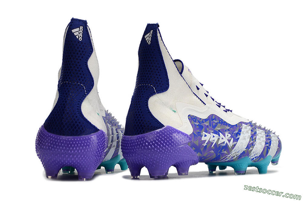 Adidas Predator Freak+ FG High-Tops Soccer Cleats - White/Purple/Blue 6