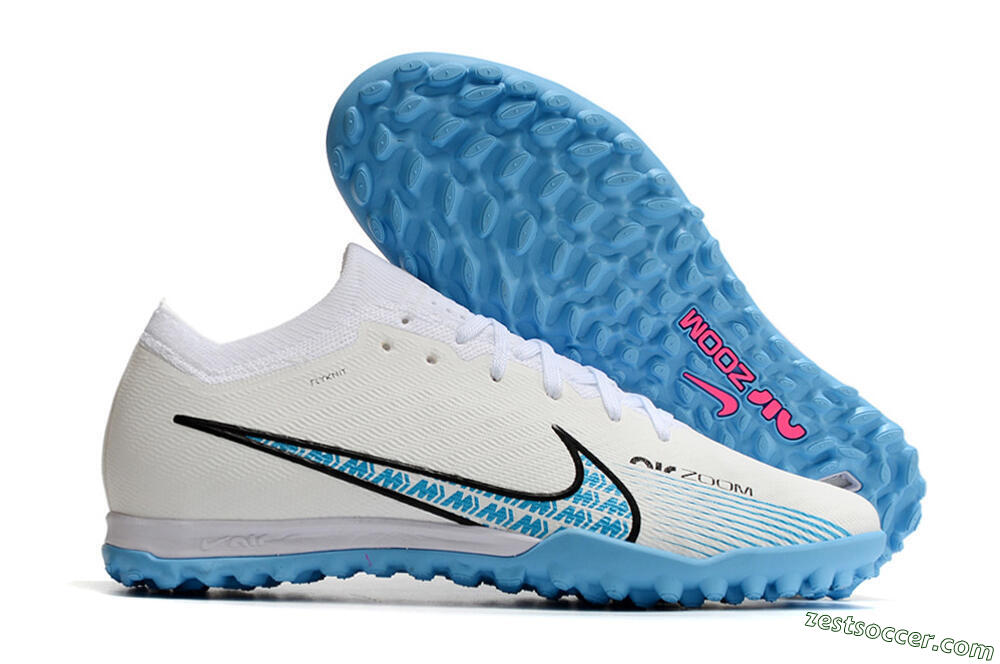 Nike Air Zoom Mercurial Vapor 15 Elite TF Low-Tops Soccer Shoes - White/Blue/Black 0