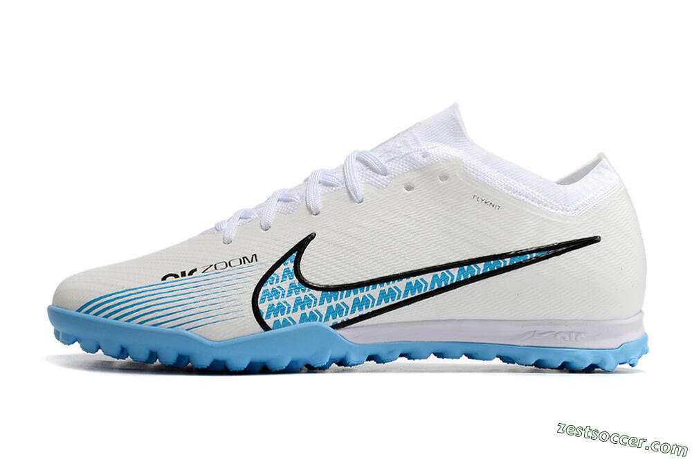 Nike Air Zoom Mercurial Vapor 15 Elite TF Low-Tops Soccer Shoes - White/Blue/Black 2