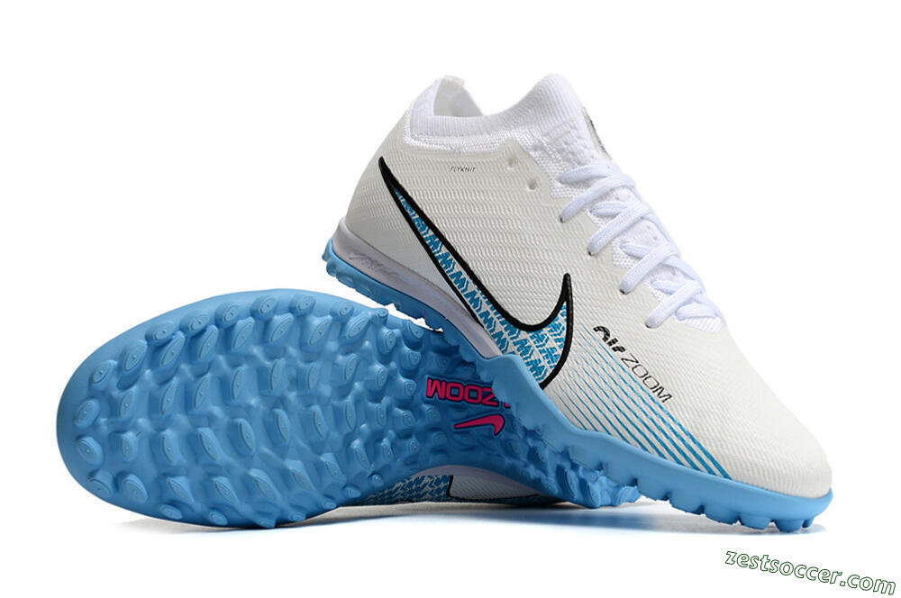 Nike Air Zoom Mercurial Vapor 15 Elite TF Low-Tops Soccer Shoes - White/Blue/Black 3