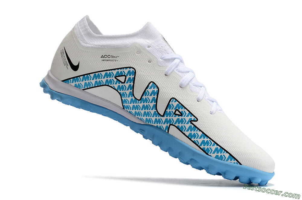 Nike Air Zoom Mercurial Vapor 15 Elite TF Low-Tops Soccer Shoes - White/Blue/Black 4