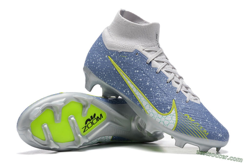 Nike Air Zoom Mercurial Superfly 9 Elite FG High-Tops Soccer Cleats - Blue/White/Green 4