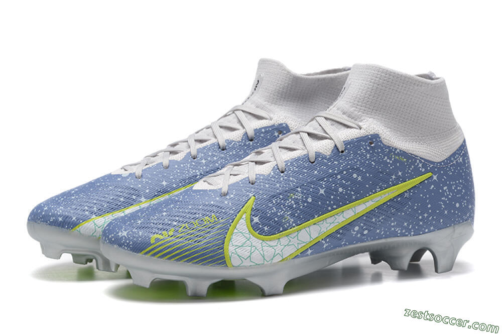 Nike Air Zoom Mercurial Superfly 9 Elite FG High-Tops Soccer Cleats - Blue/White/Green 5