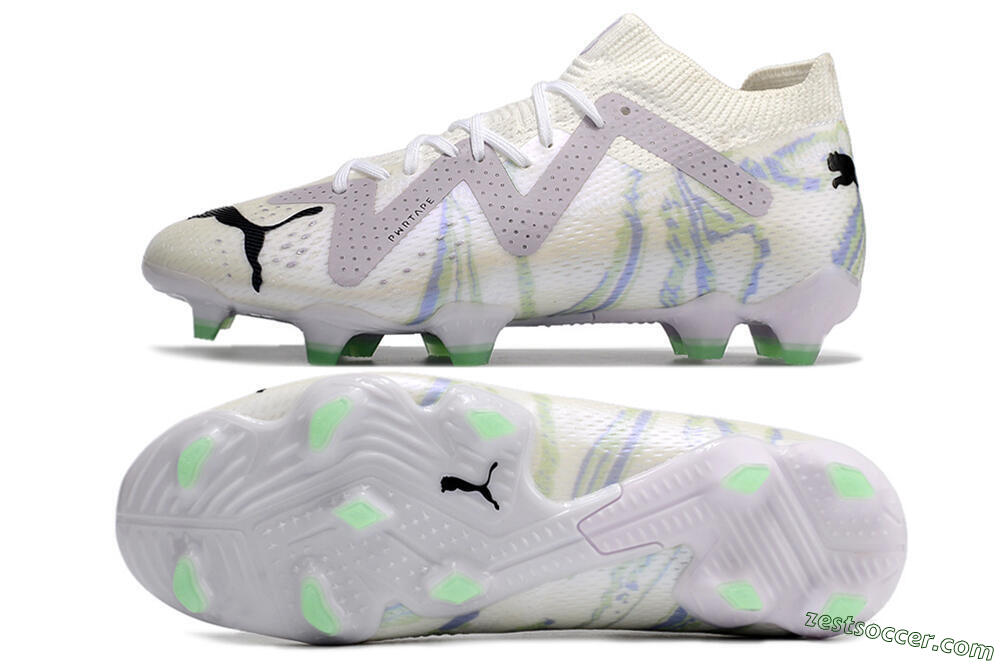Puma Future Ultimate FG Low-Tops Soccer Cleats - White/Grey/Blue 1
