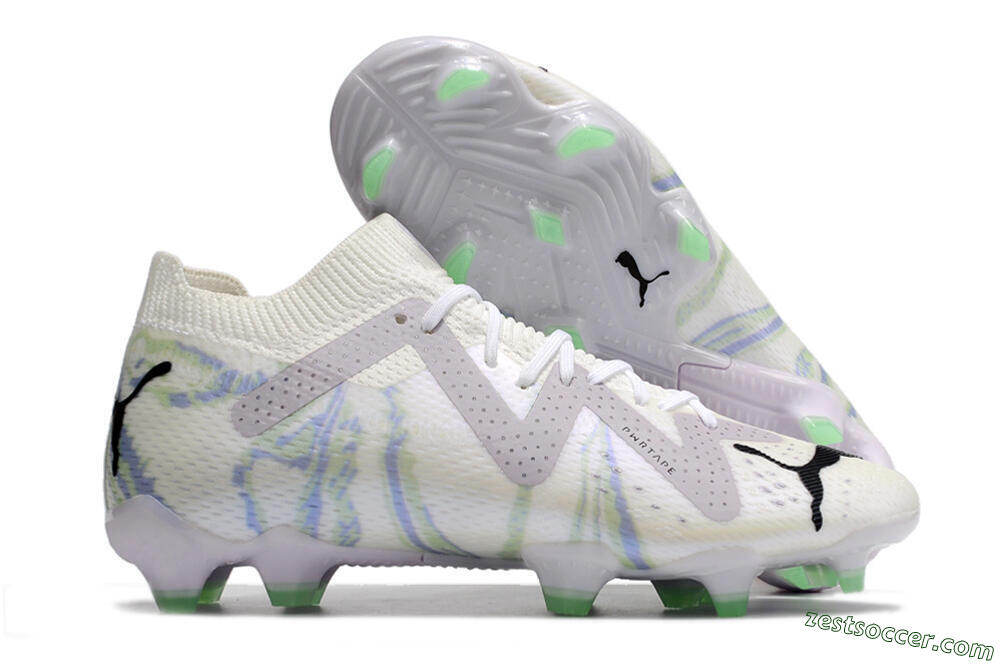 Puma Future Ultimate FG Low-Tops Soccer Cleats - White/Grey/Blue 0