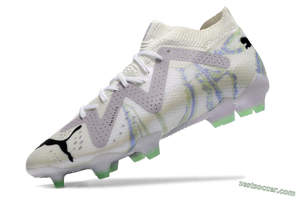 Puma Future Ultimate FG Low-Tops Soccer Cleats - White/Grey/Blue 5