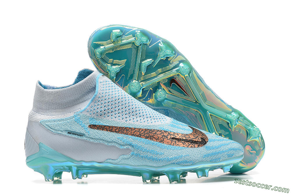 Nike Phantom GX Elite FG High-Tops Soccer Cleats - Blue/White/Brown/Black 0