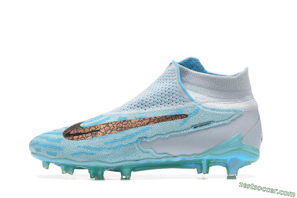 Nike Phantom GX Elite FG High-Tops Soccer Cleats - Blue/White/Brown/Black 2