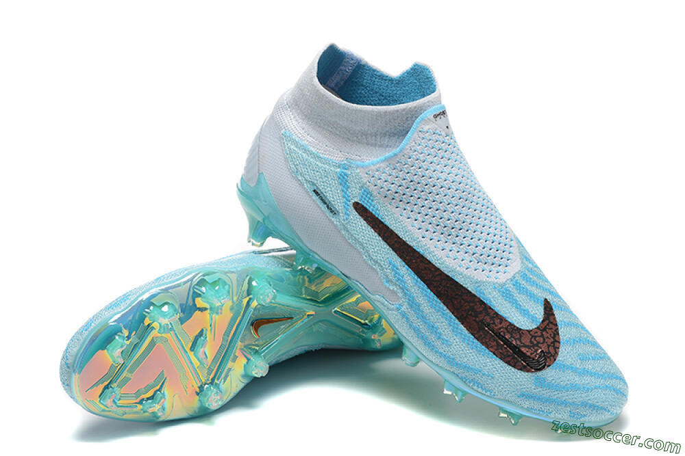 Nike Phantom GX Elite FG High-Tops Soccer Cleats - Blue/White/Brown/Black 4