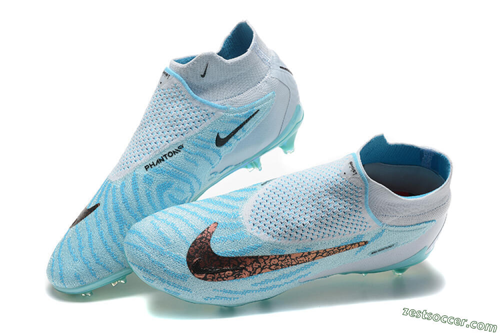 Nike Phantom GX Elite FG High-Tops Soccer Cleats - Blue/White/Brown/Black 6