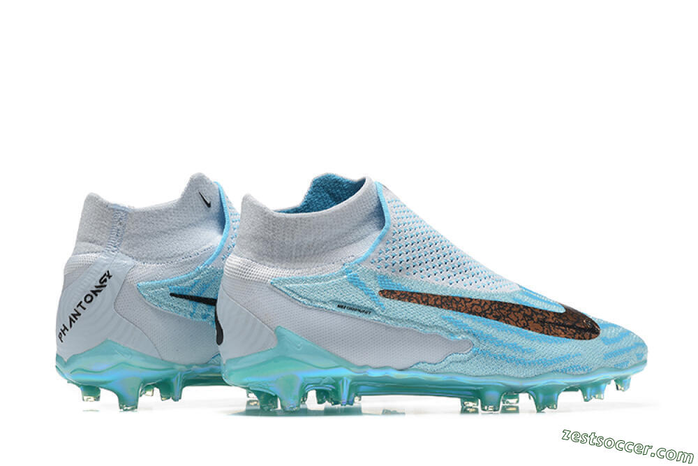 Nike Phantom GX Elite FG High-Tops Soccer Cleats - Blue/White/Brown/Black 9