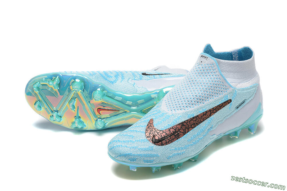 Nike Phantom GX Elite FG High-Tops Soccer Cleats - Blue/White/Brown/Black 3