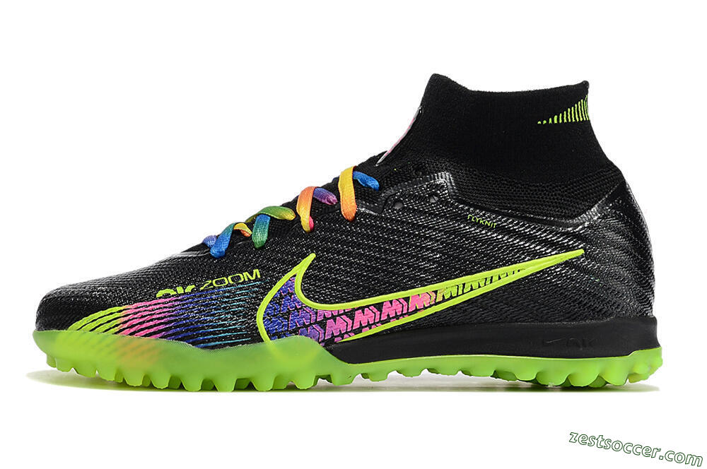 Nike Air Zoom Mercurial Superfly 9 Elite TF High-Tops Soccer Shoes - Black/Green/Pink 2