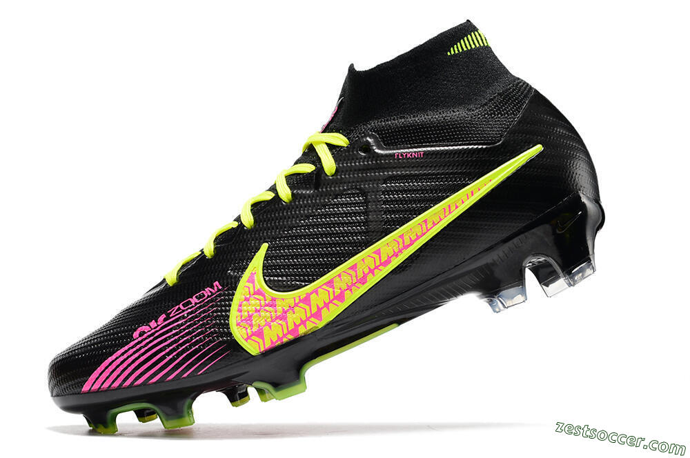 Nike Air Zoom Mercurial Superfly 9 Elite FG High-Tops Soccer Cleats - Black/Yellow/Pink 5