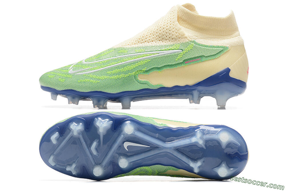 Nike Phantom GX Elite DF FG High-Tops Soccer Cleats - Green/Beige/Blue 1