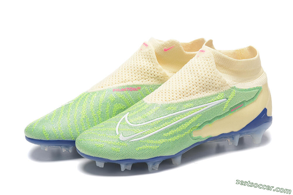 Nike Phantom GX Elite DF FG High-Tops Soccer Cleats - Green/Beige/Blue 9