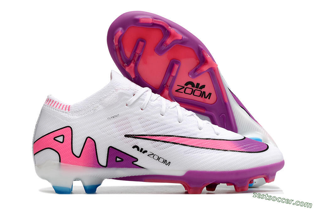 Nike Air Zoom Mercurial Vapor 15 Elite FG Low-Tops Soccer Cleats - White/Pink/Purple 0